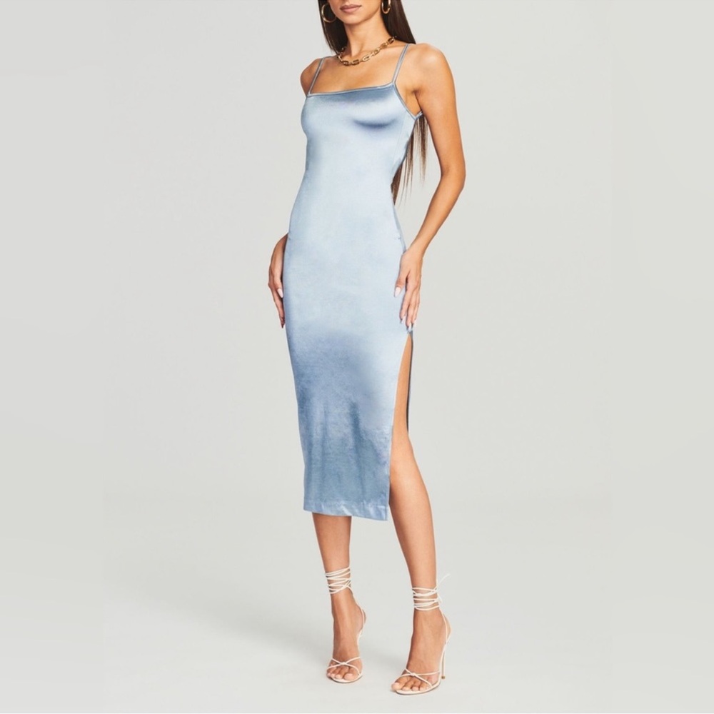 SER.O.YA Birdie Stretch Satin Slip Dress blue M NWT $298 seroya revolve